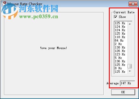 mouse rate checker中文版(鼠標(biāo)接口傳輸率檢測(cè)工具) 下載 1.1 免費(fèi)版