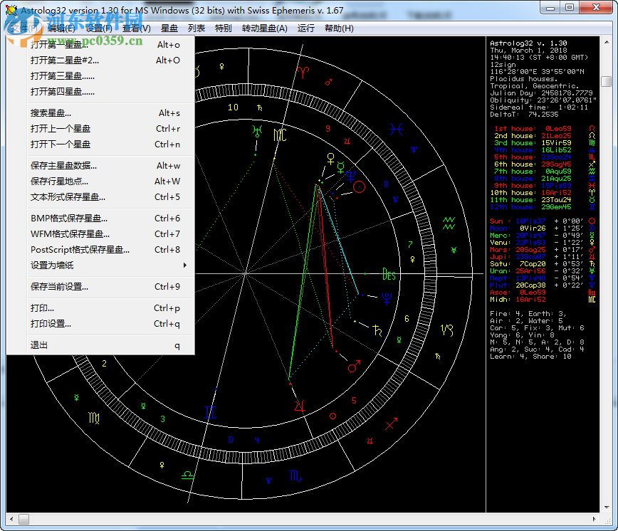 占星軟件astrolog32中文版 130 綠色版