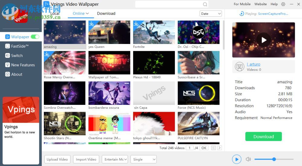 Vpings Video Wallpaper(<a href=http://www.stslhw.cn/s/spzmrj/ target=_blank class=infotextkey>視頻桌面</a>軟件) 4.31 綠色版