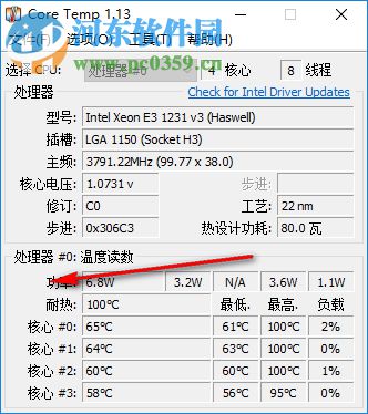 CoreTemp(CPU數(shù)字溫度傳感器) 1.15.1 綠色版