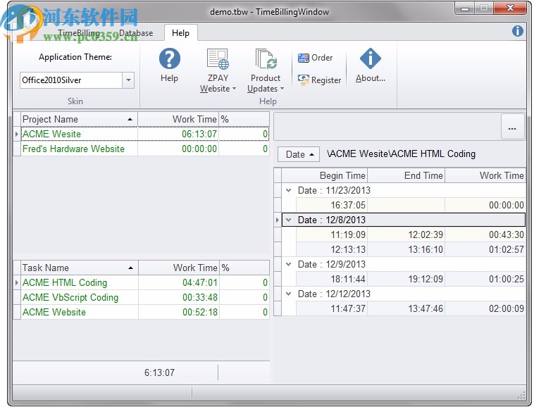 Time Billing Window